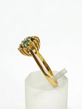 Load image into Gallery viewer, 1888L Vintage: 18ct Gold Emeralds &nbsp;16 Diamonds Cluster Ring- Geometric beauty
