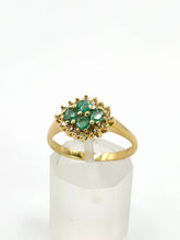 Load image into Gallery viewer, 1888L Vintage: 18ct Gold Emeralds &nbsp;16 Diamonds Cluster Ring- Geometric beauty
