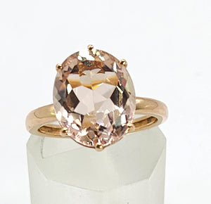 1893: Vintage: 9ct Rose Gold Pink Morganite Solitaire- Pink on Pink- LUSH