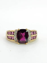 Load image into Gallery viewer, 1920: Vintage; 9ct Gold Art Deco Style Amethyst Diamonds Ring-Geometric beauty
