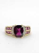 Load image into Gallery viewer, 1920: Vintage; 9ct Gold Art Deco Style Amethyst Diamonds Ring-Geometric beauty
