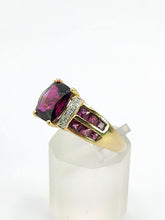 Load image into Gallery viewer, 1920: Vintage; 9ct Gold Art Deco Style Amethyst Diamonds Ring-Geometric beauty
