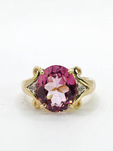 Cargar imagen en el visor de la galería, 1956: Vintage; 9ct Gold Barbie Pink Topaz Diamonds Cocktail Ring- Pink statement stone
