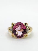 Cargar imagen en el visor de la galería, 1956: Vintage; 9ct Gold Barbie Pink Topaz Diamonds Cocktail Ring- Pink statement stone
