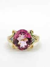 Cargar imagen en el visor de la galería, 1956: Vintage; 9ct Gold Barbie Pink Topaz Diamonds Cocktail Ring- Pink statement stone
