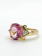 Cargar imagen en el visor de la galería, 1956: Vintage; 9ct Gold Barbie Pink Topaz Diamonds Cocktail Ring- Pink statement stone

