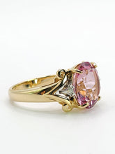 Cargar imagen en el visor de la galería, 1956: Vintage; 9ct Gold Barbie Pink Topaz Diamonds Cocktail Ring- Pink statement stone
