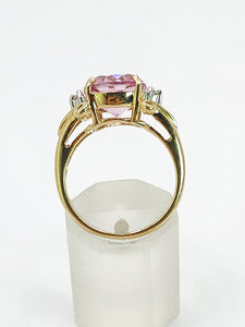 1956: Vintage; 9ct Gold Barbie Pink Topaz Diamonds Cocktail Ring- Pink statement stone