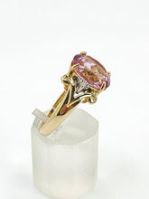Cargar imagen en el visor de la galería, 1956: Vintage; 9ct Gold Barbie Pink Topaz Diamonds Cocktail Ring- Pink statement stone
