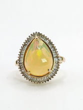 Load image into Gallery viewer, 1971: Vintage: 9ct Gold Ethiopian Opal 50 Natural Diamonds Cocktail Ring- fabulous colour play

