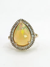 Load image into Gallery viewer, 1971: Vintage: 9ct Gold Ethiopian Opal 50 Natural Diamonds Cocktail Ring- fabulous colour play
