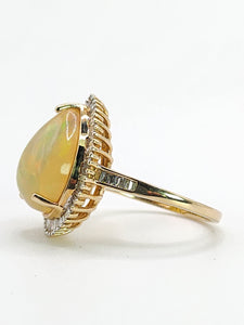 1971: Vintage: 9ct Gold Ethiopian Opal 50 Natural Diamonds Cocktail Ring- fabulous colour play