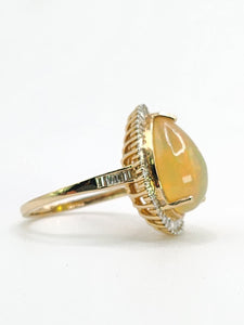 1971: Vintage: 9ct Gold Ethiopian Opal 50 Natural Diamonds Cocktail Ring- fabulous colour play