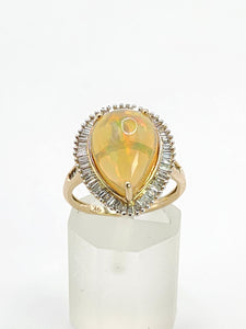 1971: Vintage: 9ct Gold Ethiopian Opal 50 Natural Diamonds Cocktail Ring- fabulous colour play