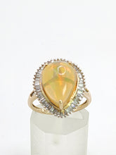 Load image into Gallery viewer, 1971: Vintage: 9ct Gold Ethiopian Opal 50 Natural Diamonds Cocktail Ring- fabulous colour play
