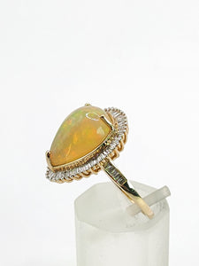 1971: Vintage: 9ct Gold Ethiopian Opal 50 Natural Diamonds Cocktail Ring- fabulous colour play