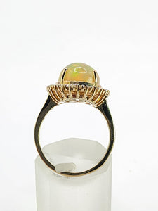 1971: Vintage: 9ct Gold Ethiopian Opal 50 Natural Diamonds Cocktail Ring- fabulous colour play