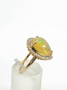 1971: Vintage: 9ct Gold Ethiopian Opal 50 Natural Diamonds Cocktail Ring- fabulous colour play