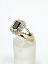 Cargar imagen en el visor de la galería, 2048: Vintage: 9ct Gold Art Deco Style French Blue Sapphires 12 Diamonds Ring- Geometric beauty
