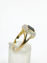 Cargar imagen en el visor de la galería, 2048: Vintage: 9ct Gold Art Deco Style French Blue Sapphires 12 Diamonds Ring- Geometric beauty
