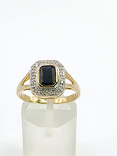 Cargar imagen en el visor de la galería, 2048: Vintage: 9ct Gold Art Deco Style French Blue Sapphires 12 Diamonds Ring- Geometric beauty
