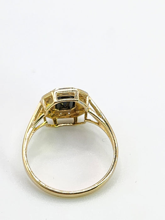 2048: Vintage: 9ct Gold Art Deco Style French Blue Sapphires 12 Diamonds Ring- Geometric beauty