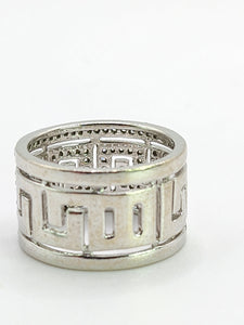 2068: Vintage; 9ct White Gold Diamonds Encrusted Greek Key Design Ring- Sparkling statement.