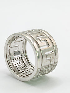 2068: Vintage; 9ct White Gold Diamonds Encrusted Greek Key Design Ring- Sparkling statement.