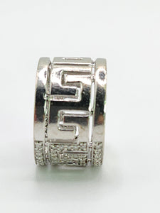 2068: Vintage; 9ct White Gold Diamonds Encrusted Greek Key Design Ring- Sparkling statement.