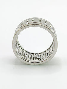2068: Vintage; 9ct White Gold Diamonds Encrusted Greek Key Design Ring- Sparkling statement.