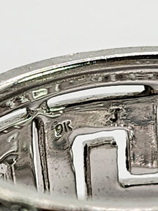 2068: Vintage; 9ct White Gold Diamonds Encrusted Greek Key Design Ring- Sparkling statement.