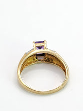 Load image into Gallery viewer, Vintage; 9ct Gold Emerald Cut Lilac Amethyst Diamonds 3-Stone Ring
