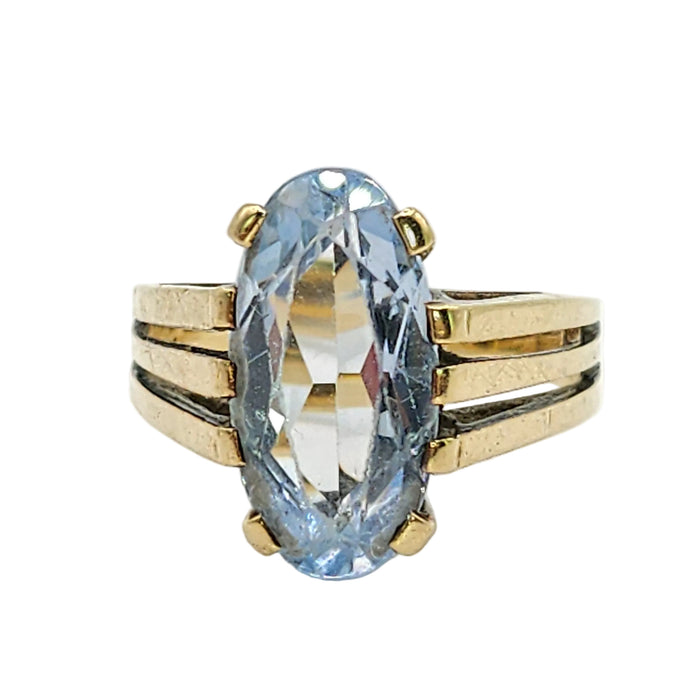 Vintage: 9ct Yellow Gold Blue Spinel Solitaire Ring