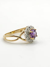 Load image into Gallery viewer, 2087: Vintage: 9ct Gold lilac Amethyst Natural Diamonds Dress Ring
