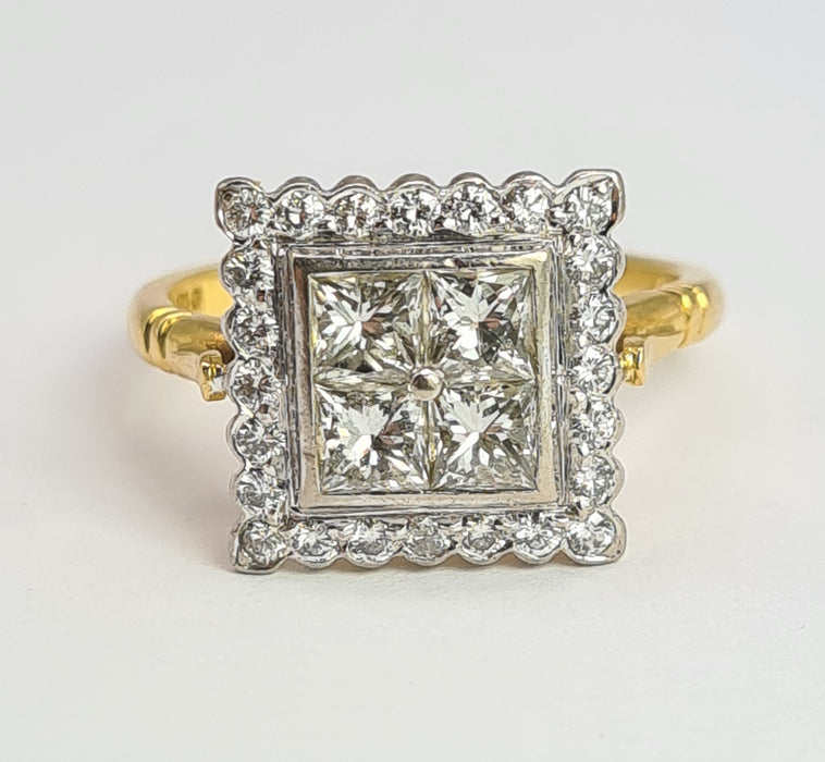 6534 Vintage: 18ct Yellow Gold Diamond Square Panel Ring — Art Deco Style