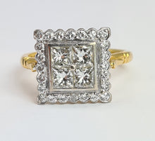 Load image into Gallery viewer, 1944: Vintage; 18ct Gold Art Deco Style Diamonds (1.75ct) Square Cluster Ring- Fabulous

