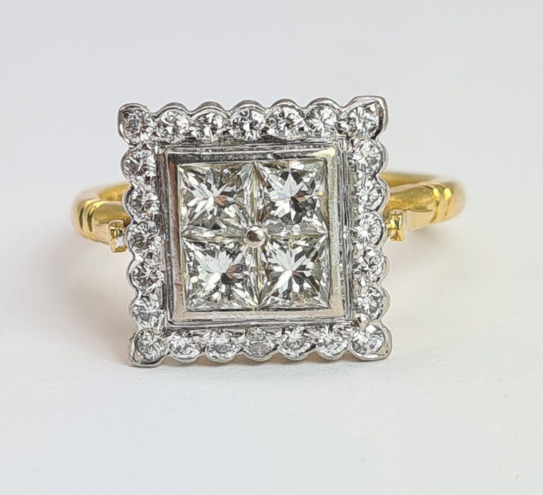 6534 Vintage: 18ct Yellow Gold Diamond Square Panel Ring — Art Deco Style