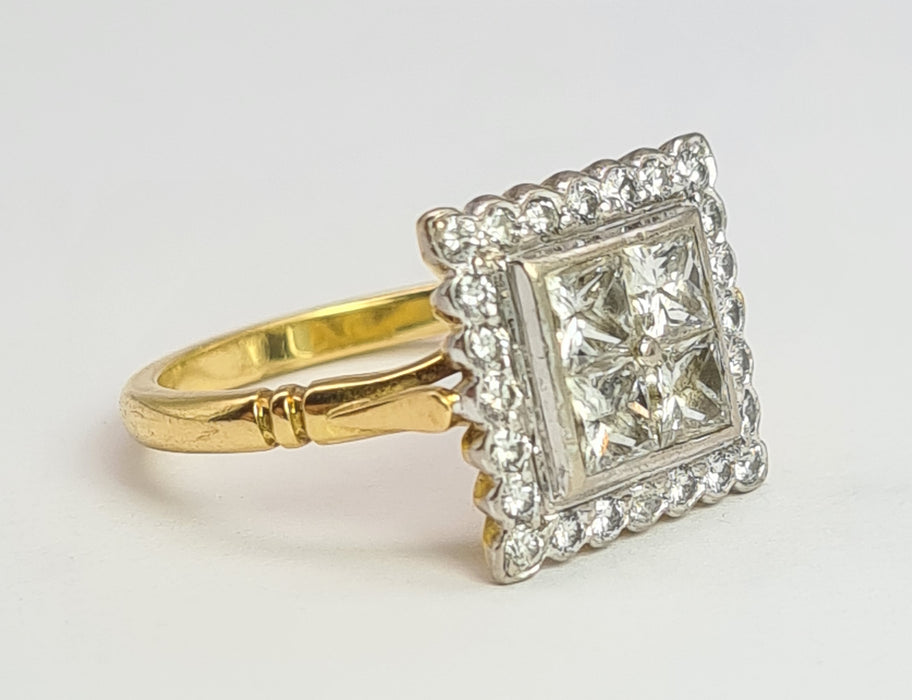 6534 Vintage: 18ct Yellow Gold Diamond Square Panel Ring — Art Deco Style