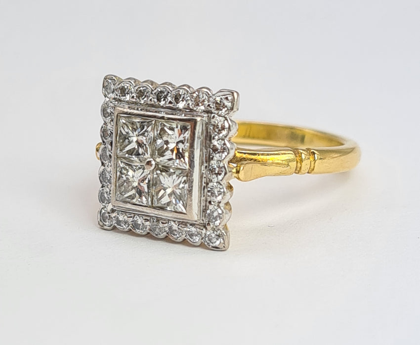 6534 Vintage: 18ct Yellow Gold Diamond Square Panel Ring — Art Deco Style