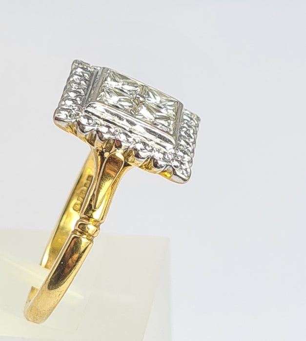 6534 Vintage: 18ct Yellow Gold Diamond Square Panel Ring — Art Deco Style