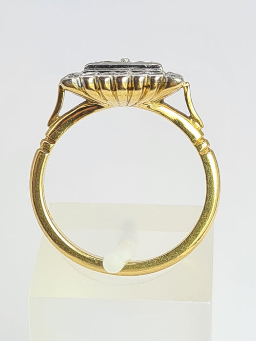 6534 Vintage: 18ct Yellow Gold Diamond Square Panel Ring — Art Deco Style