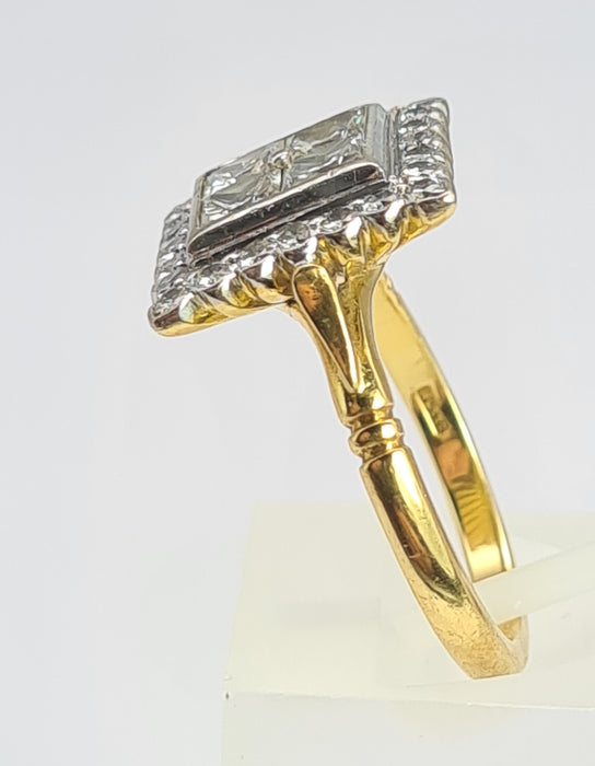 6534 Vintage: 18ct Yellow Gold Diamond Square Panel Ring — Art Deco Style