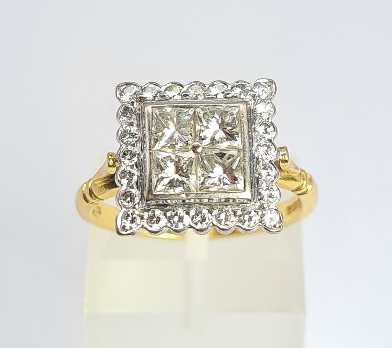 6534 Vintage: 18ct Yellow Gold Diamond Square Panel Ring — Art Deco Style