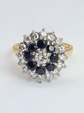 Cargar imagen en el visor de la galería, 1947: Vintage: 18ct Gold French Blue Sapphires Diamonds (1.05ct) Target Ring- Fabulous
