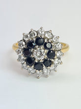 Cargar imagen en el visor de la galería, 1947: Vintage: 18ct Gold French Blue Sapphires Diamonds (1.05ct) Target Ring- Fabulous
