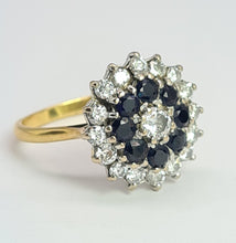 Cargar imagen en el visor de la galería, 1947: Vintage: 18ct Gold French Blue Sapphires Diamonds (1.05ct) Target Ring- Fabulous
