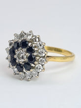 Cargar imagen en el visor de la galería, 1947: Vintage: 18ct Gold French Blue Sapphires Diamonds (1.05ct) Target Ring- Fabulous
