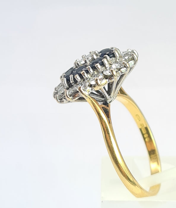 6535 Vintage: 18ct Yellow Gold Sapphire & Diamond Cluster Ring