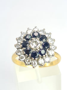 1947: Vintage: 18ct Gold French Blue Sapphires Diamonds (1.05ct) Target Ring- Fabulous