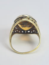 Cargar imagen en el visor de la galería, 1957: Vintage; 14ct Gold Large (8ct) Oval Yellow Citrine Solitaire Ring- Old, lovely mature stone.
